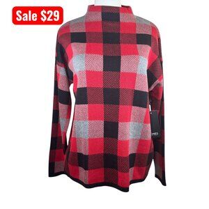 Jones New York Red  Black Plaid Mock Neck Sweater | Size M | NWT